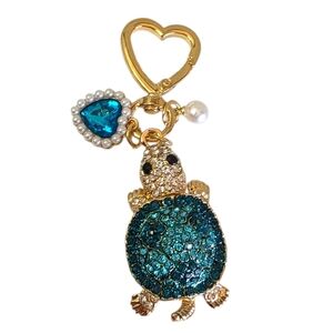Rhinestone Turtle Purse Charm Keychain Gold NWT